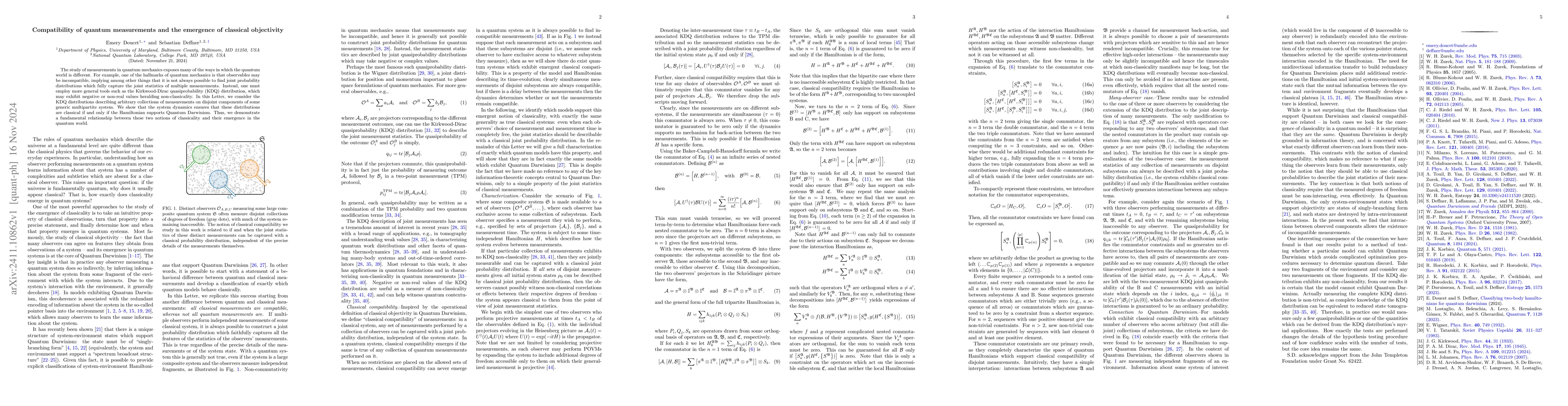 Thumbnail for Compatibility of Quantum Measurements and the Emergence of Classical
  Objectivity
