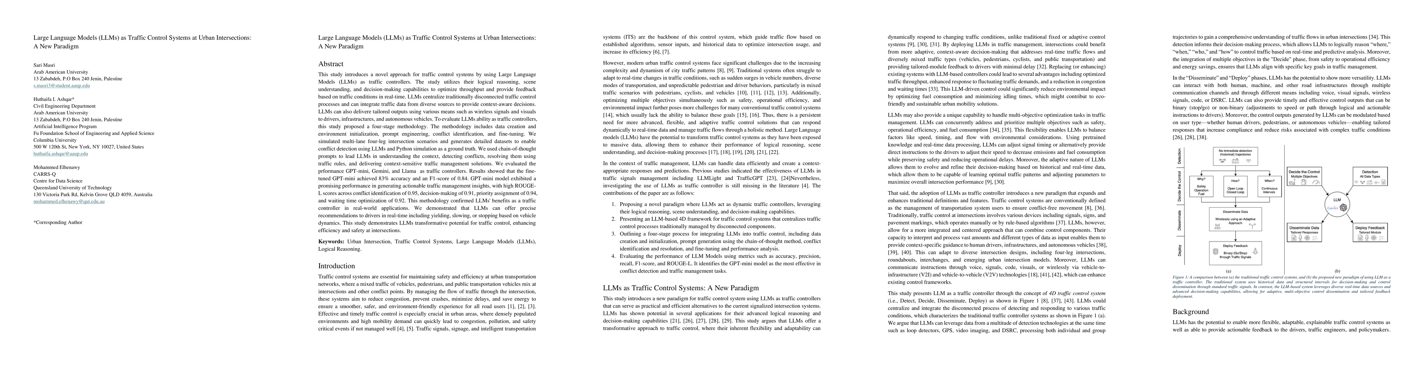 Thumbnail for Large Language Models (LLMs) as Traffic Control Systems at Urban
  Intersections: A New Paradigm