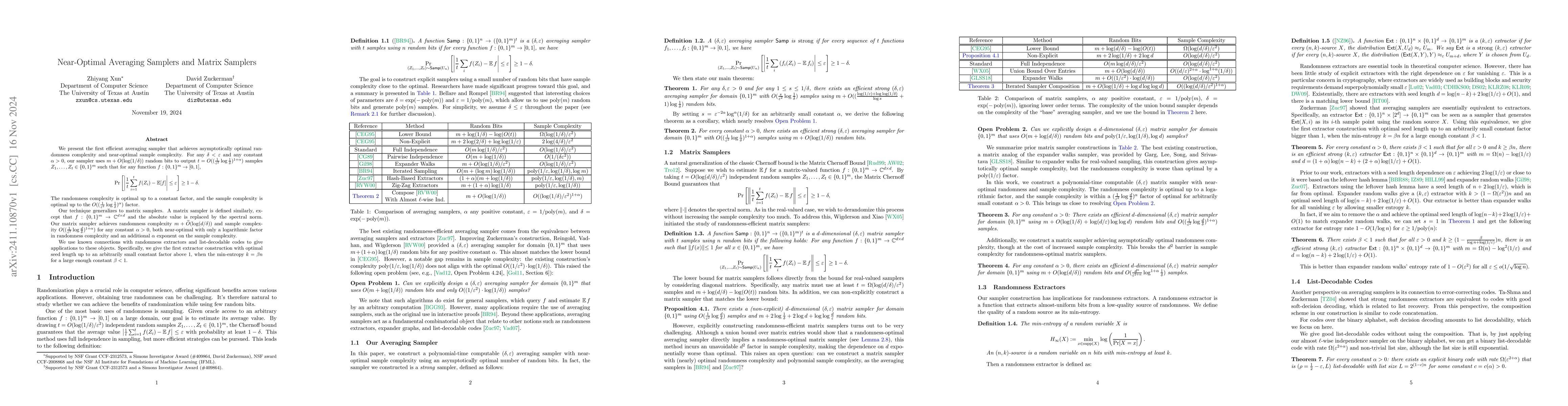 Thumbnail for Near-Optimal Averaging Samplers and Matrix Samplers