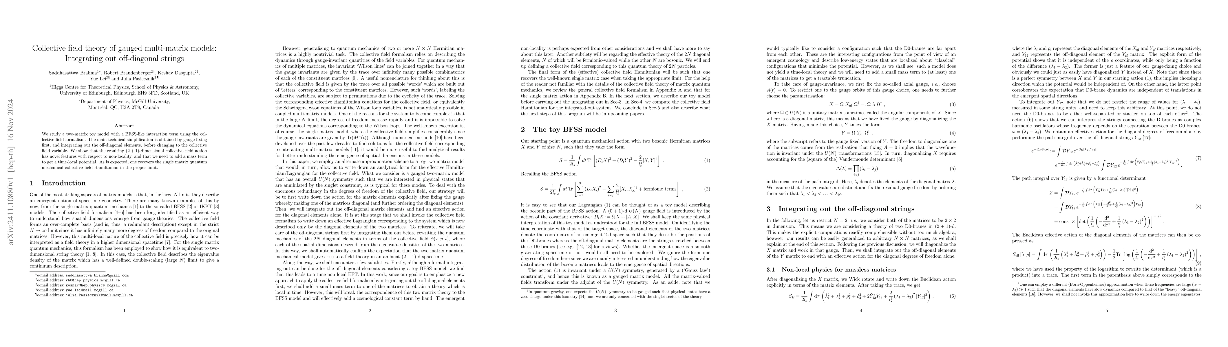 Thumbnail for Collective field theory of gauged multi-matrix models: Integrating out
  off-diagonal strings