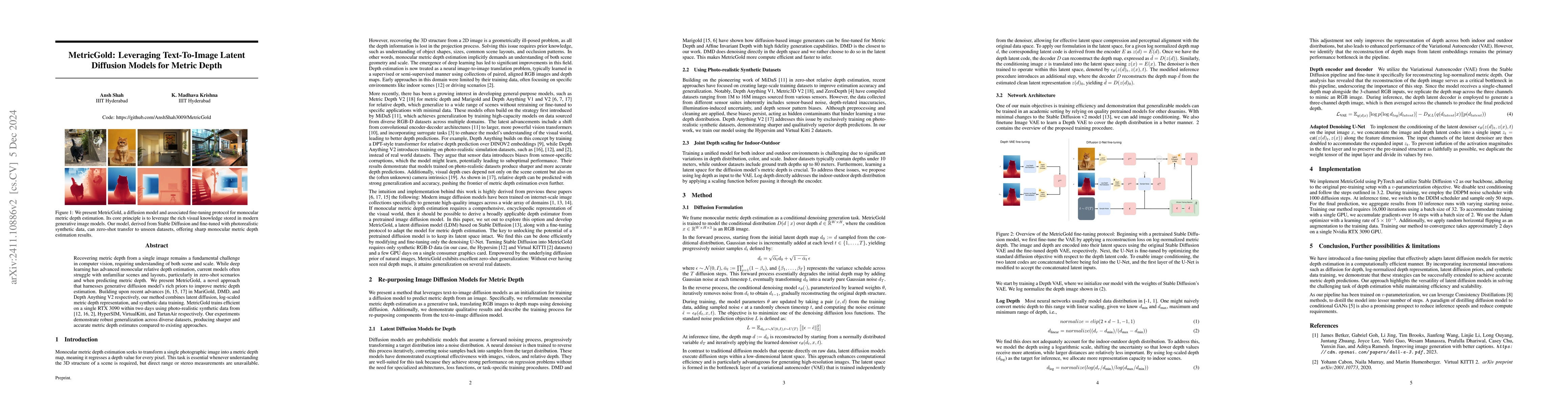 Thumbnail for MetricGold: Leveraging Text-To-Image Latent Diffusion Models for Metric
  Depth Estimation
