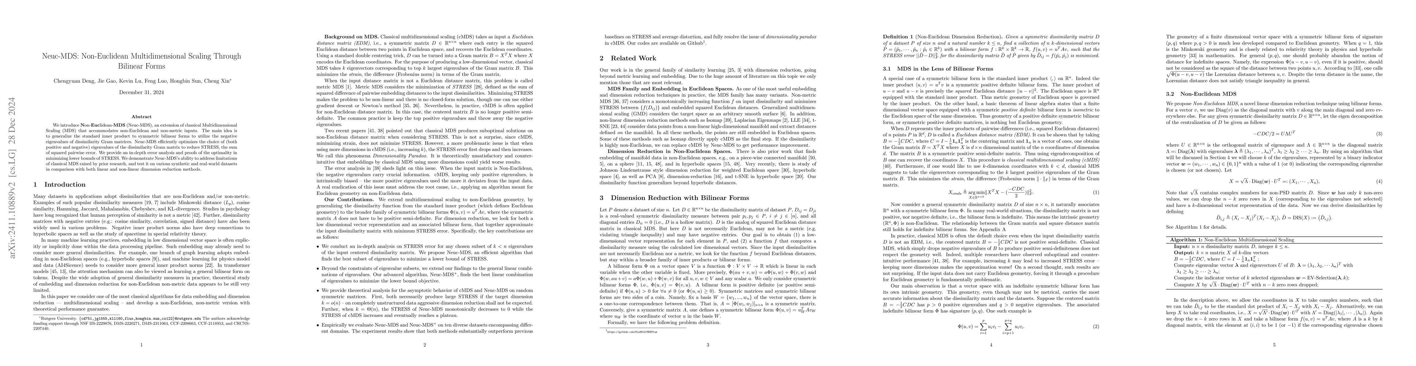 Thumbnail for Neuc-MDS: Non-Euclidean Multidimensional Scaling Through Bilinear Forms