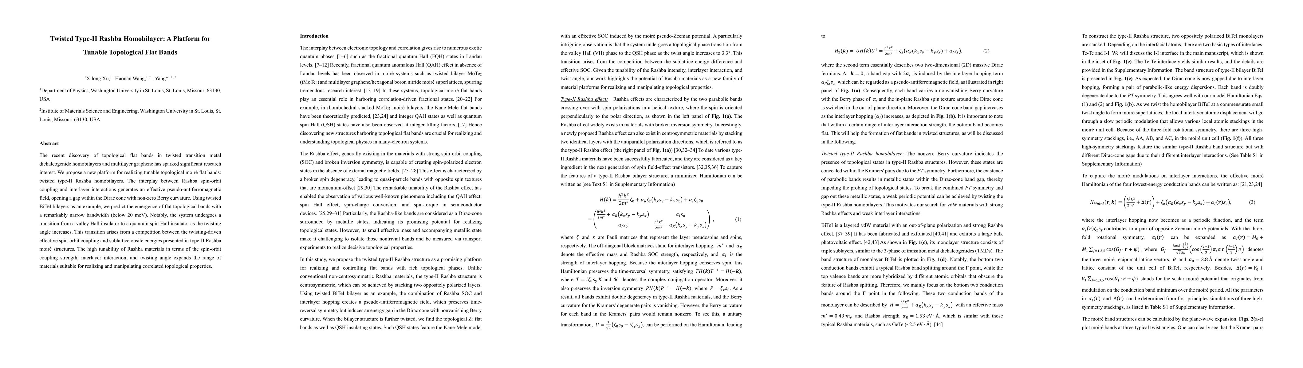 Thumbnail for Twisted Type-II Rashba Homobilayer: A Platform for Tunable Topological
  Flat Bands