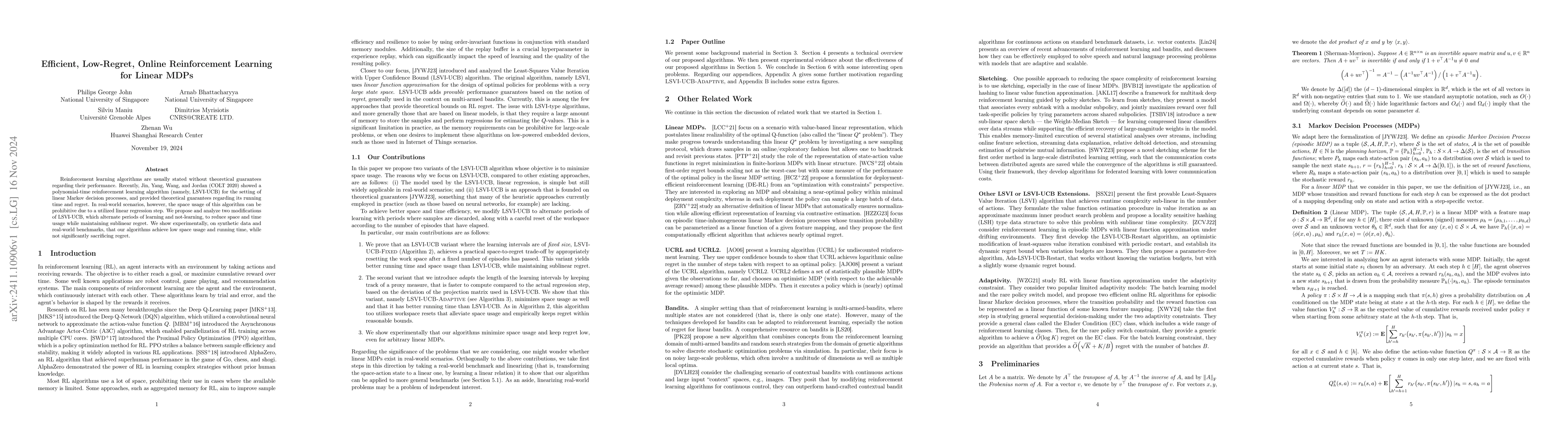 Thumbnail for Efficient, Low-Regret, Online Reinforcement Learning for Linear MDPs