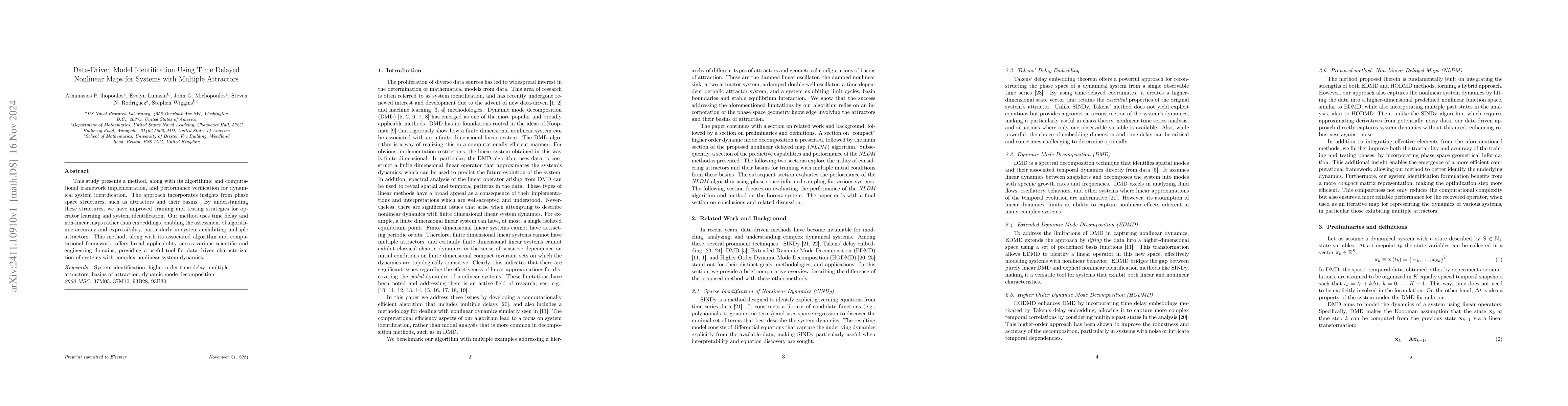 Thumbnail for Data-Driven Model Identification Using Time Delayed Nonlinear Maps for
  Systems with Multiple Attractors