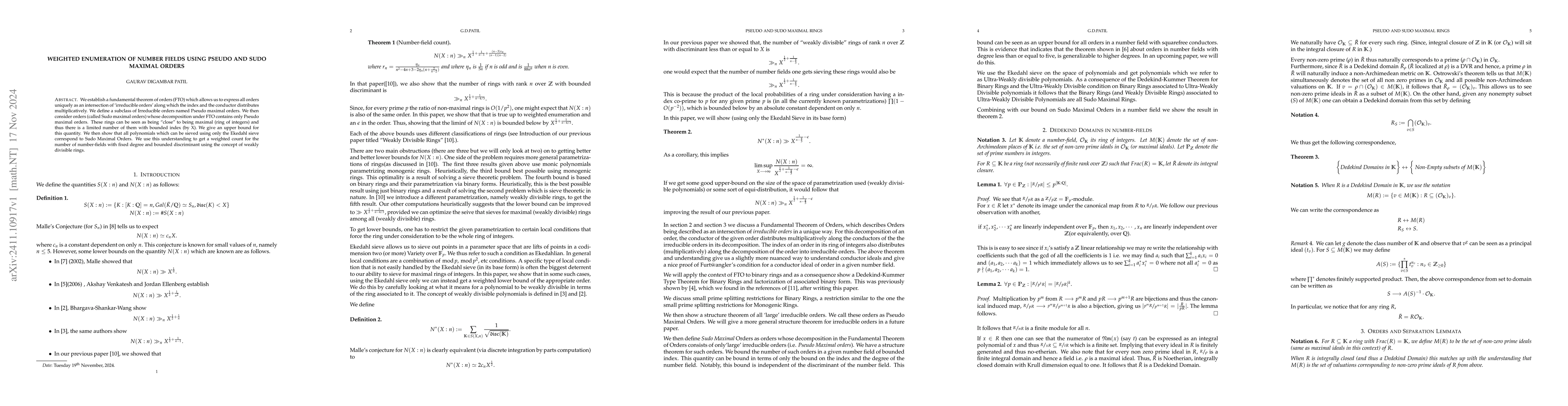 Thumbnail for Weighted enumeration of number fields using Pseudo and Sudo maximal
  orders