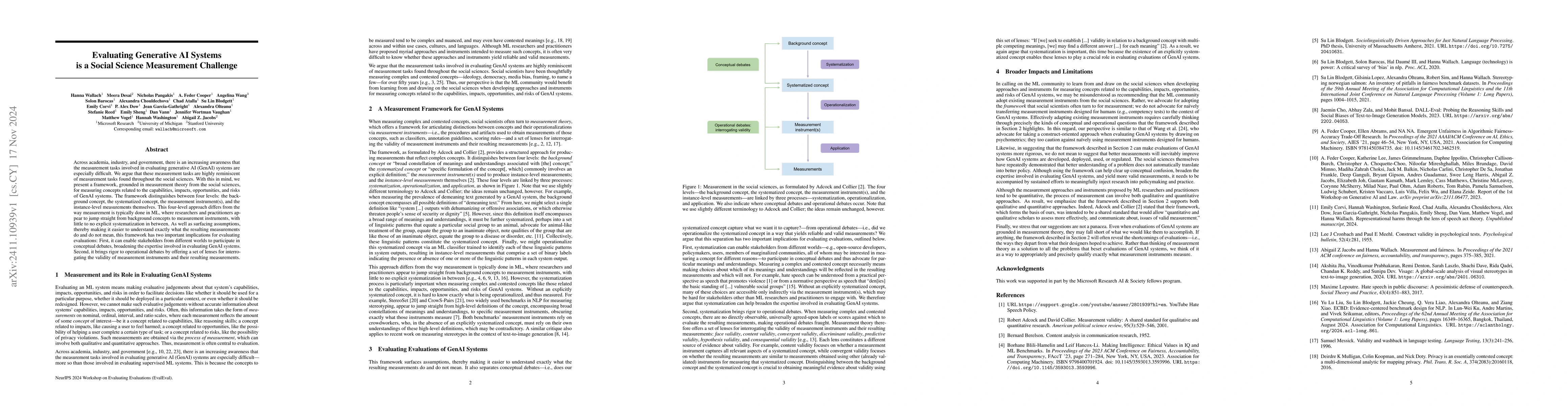 Thumbnail for Evaluating Generative AI Systems is a Social Science Measurement
  Challenge