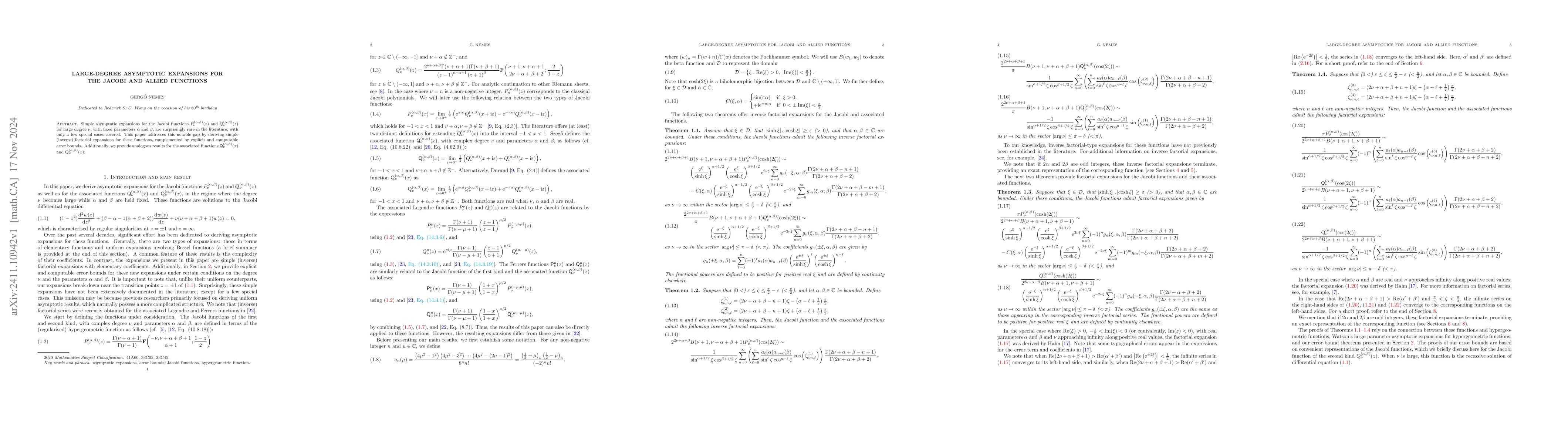 Thumbnail for Large-degree asymptotic expansions for the Jacobi and allied functions