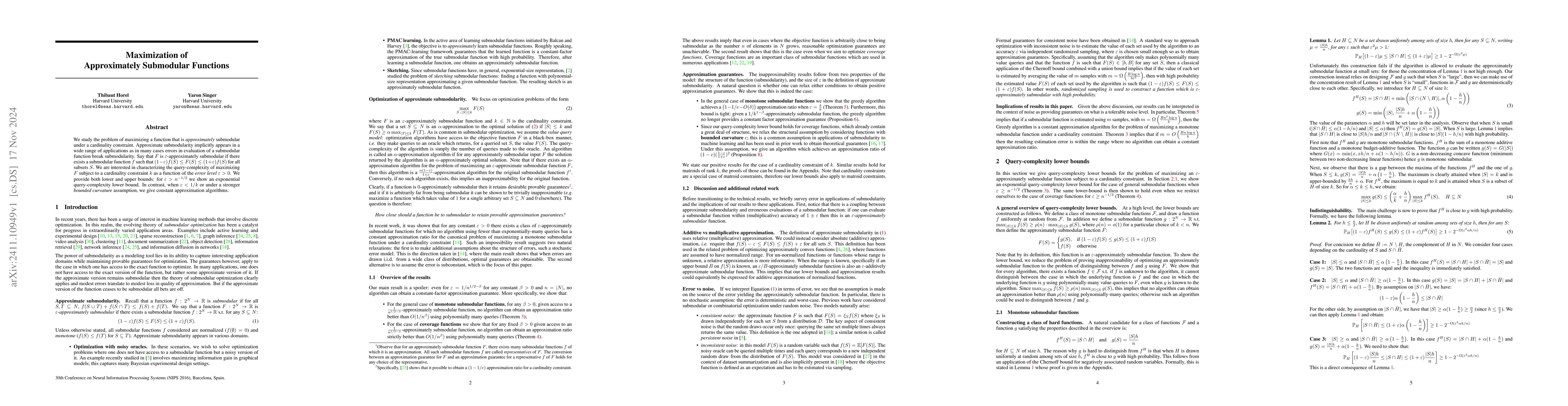 Thumbnail for Maximization of Approximately Submodular Functions