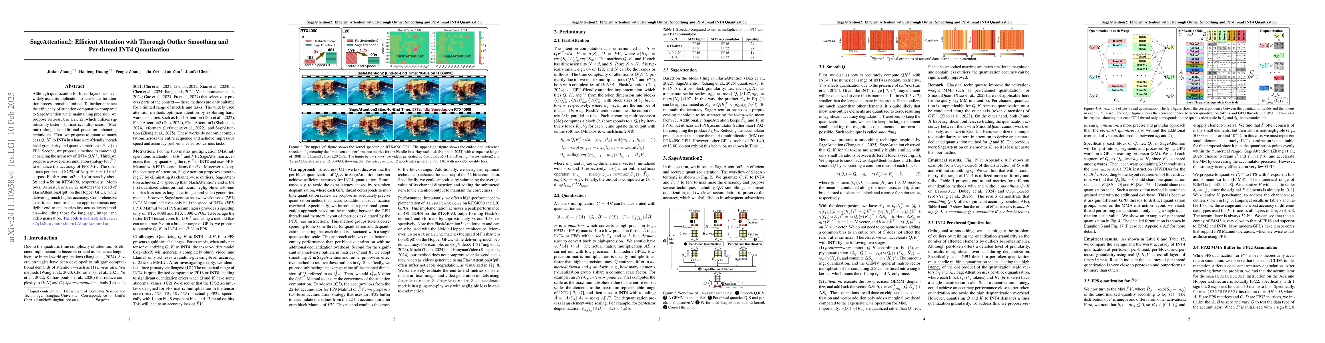Thumbnail for SageAttention2 Technical Report: Accurate 4 Bit Attention for
  Plug-and-play Inference Acceleration