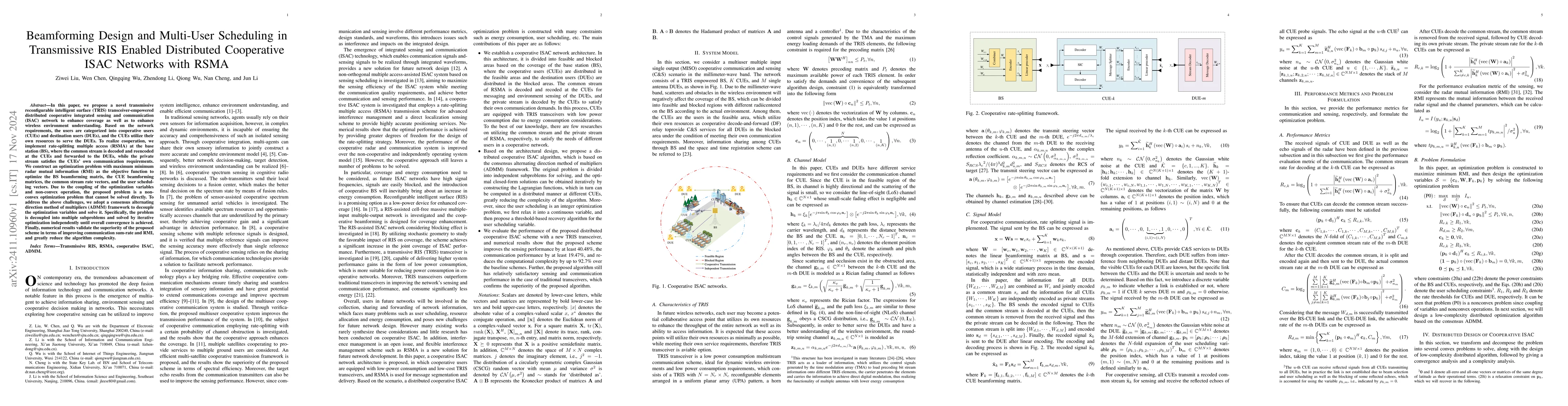 Thumbnail for Beamforming Design and Multi-User Scheduling in Transmissive RIS Enabled
  Distributed Cooperative ISAC Networks with RSMA