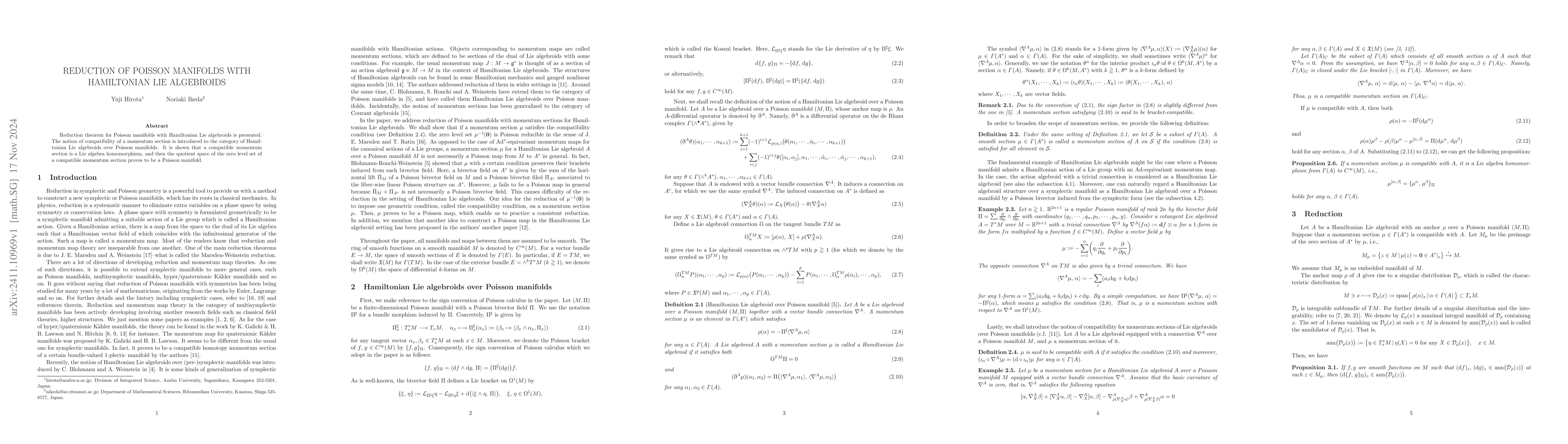 Thumbnail for Reduction of Poisson manifolds with Hamiltonian Lie algebroids