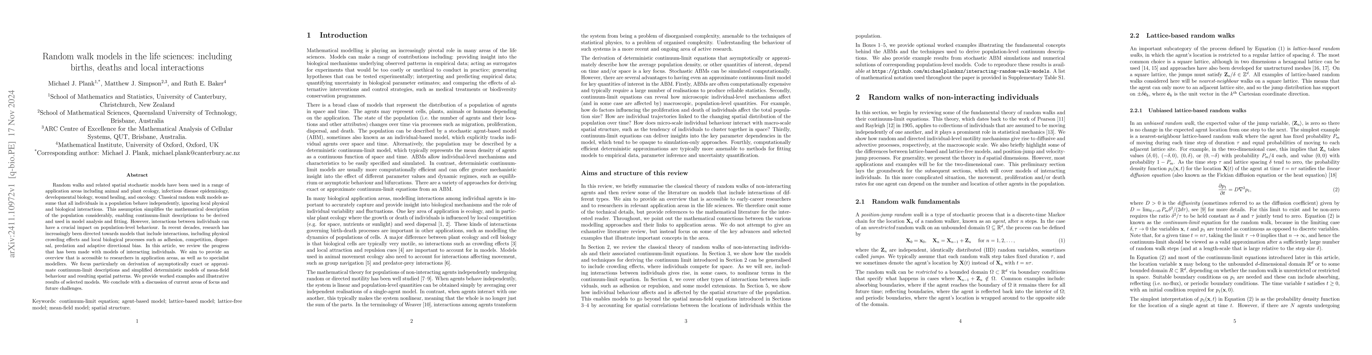 Thumbnail for Random walk models in the life sciences: including births, deaths and
  local interactions
