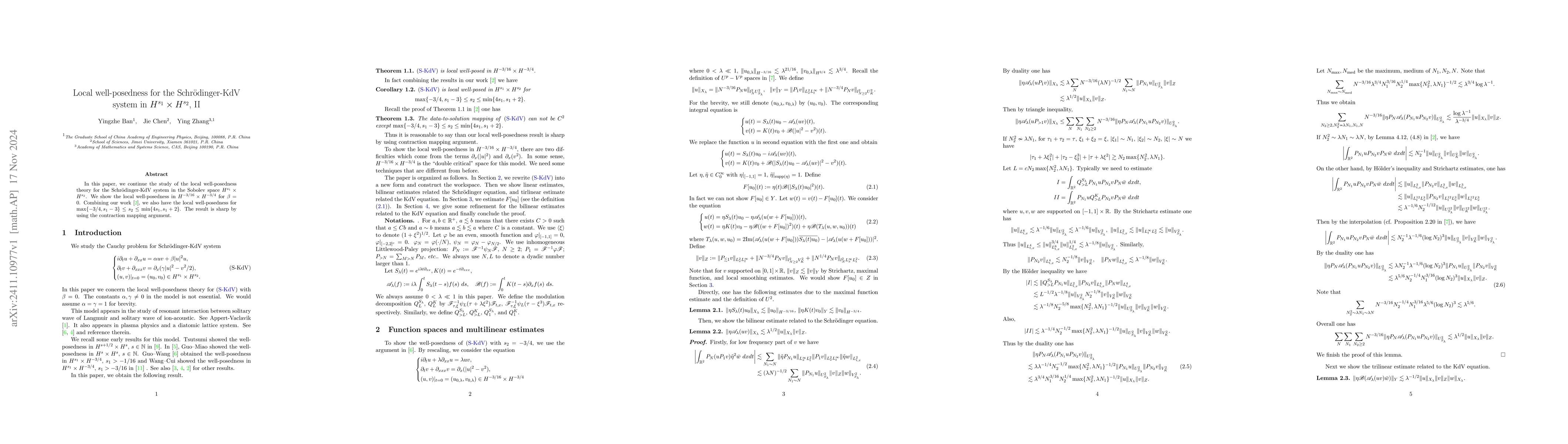 Thumbnail for Local well-posedness for the Schrödinger-KdV system in
  $H^{s_1}\times H^{s_2}$, II