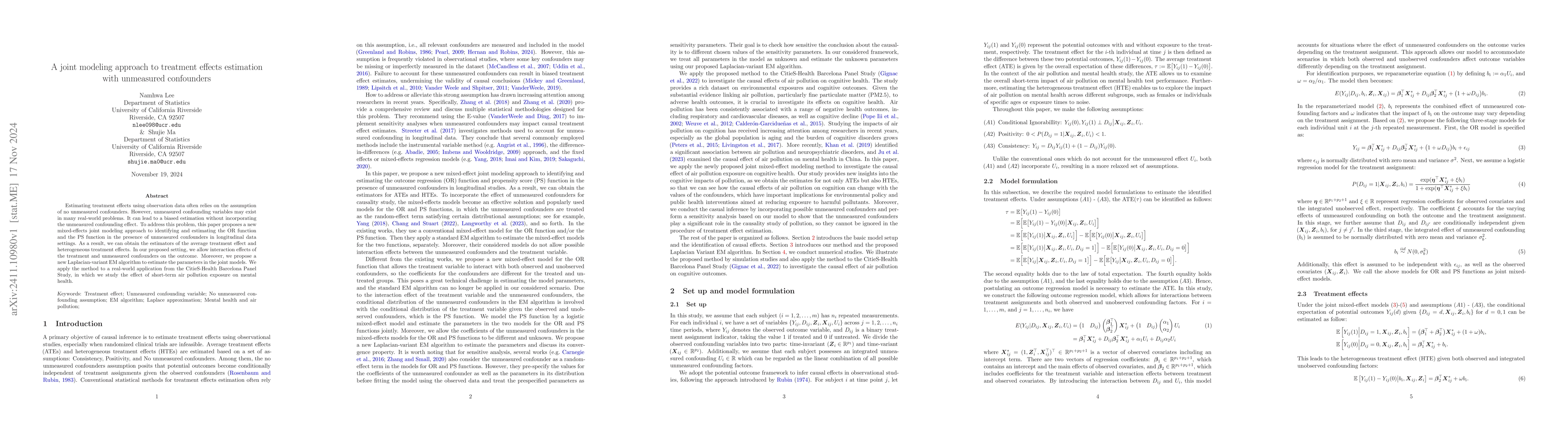 Thumbnail for A joint modeling approach to treatment effects estimation with
  unmeasured confounders