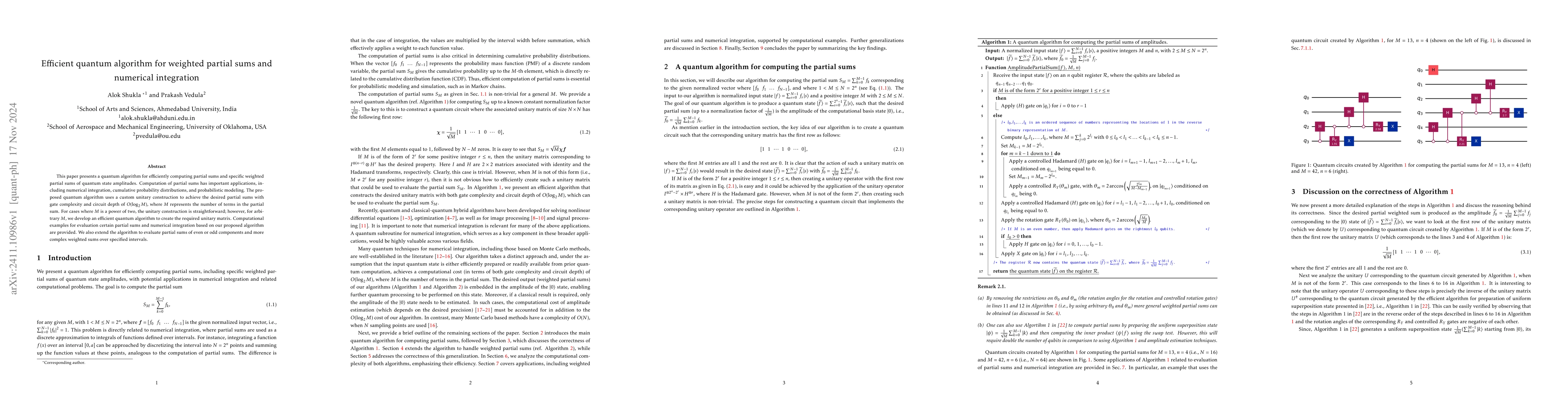 Thumbnail for Efficient quantum algorithm for weighted partial sums and numerical
  integration