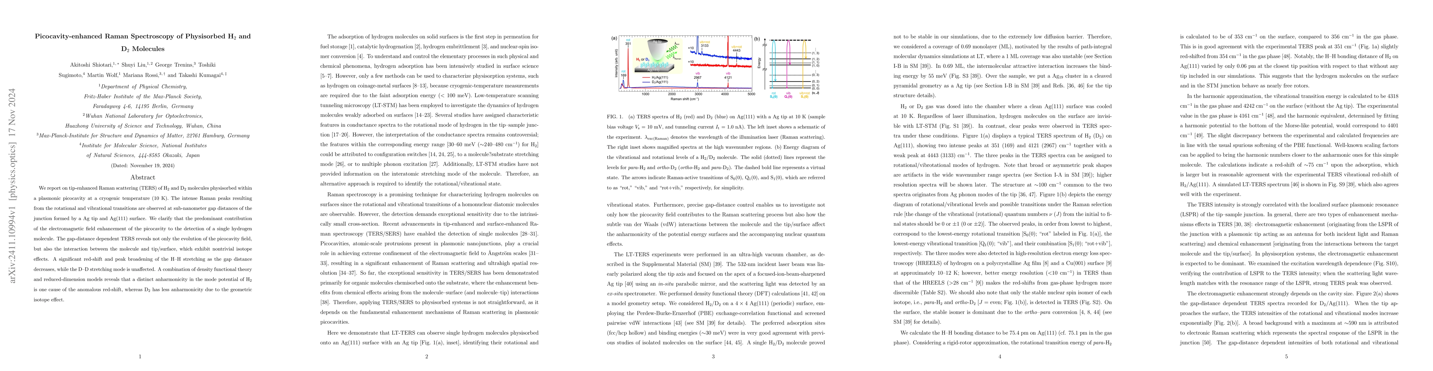 Thumbnail for Picocavity-enhanced Raman spectroscopy of physisorbed H2 and D2
  molecules
