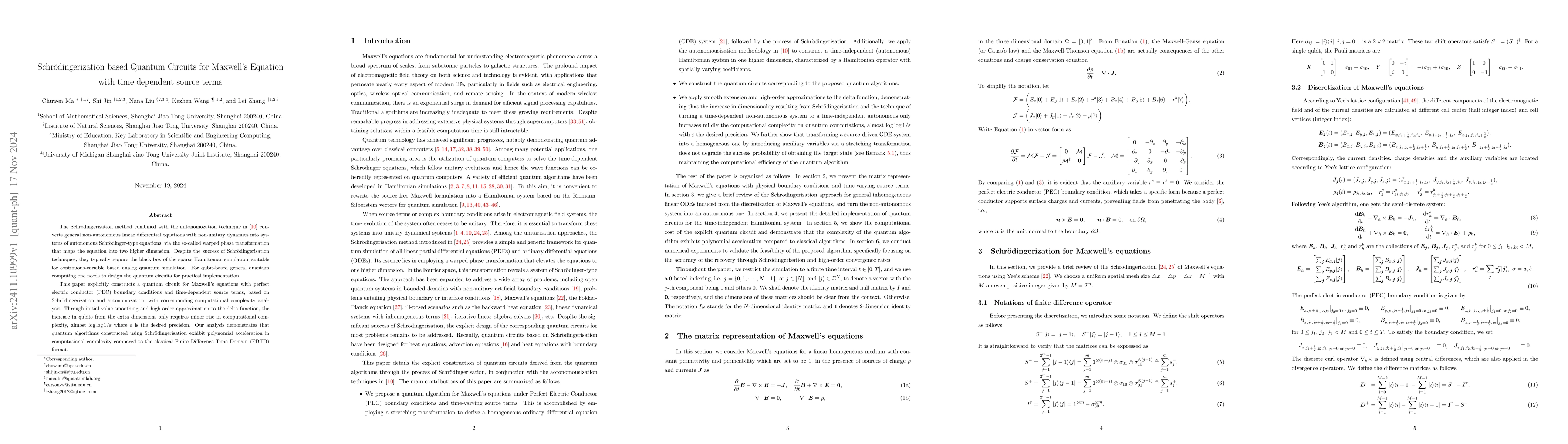 Thumbnail for Schrödingerization based Quantum Circuits for Maxwell's Equation with
  time-dependent source terms