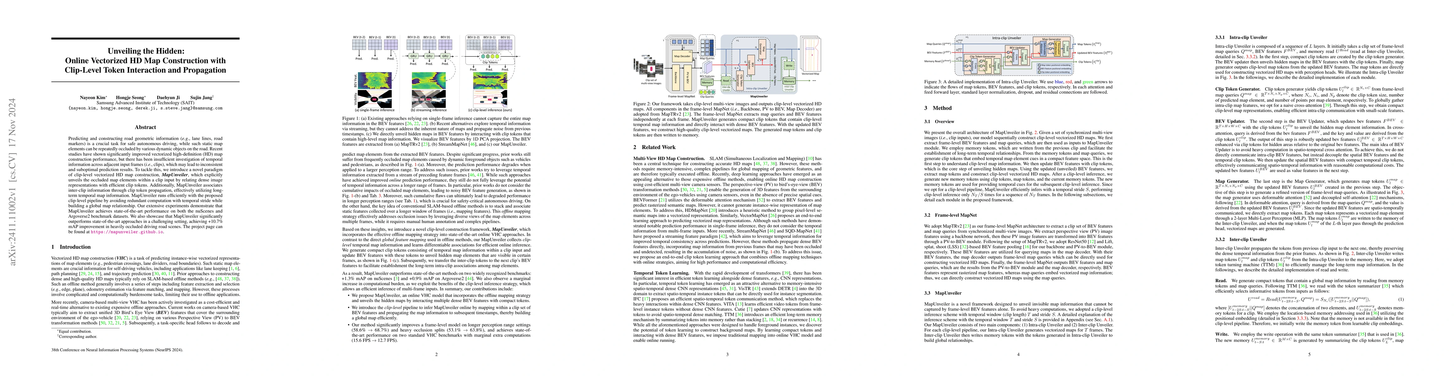 Thumbnail for Unveiling the Hidden: Online Vectorized HD Map Construction with
  Clip-Level Token Interaction and Propagation
