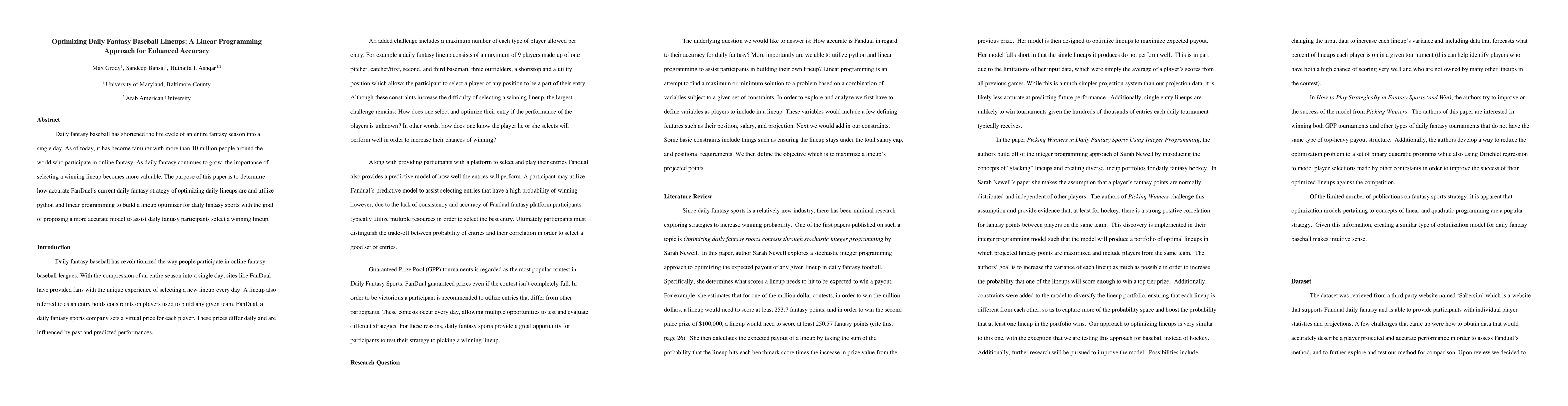 Thumbnail for Optimizing Daily Fantasy Baseball Lineups: A Linear Programming Approach
  for Enhanced Accuracy