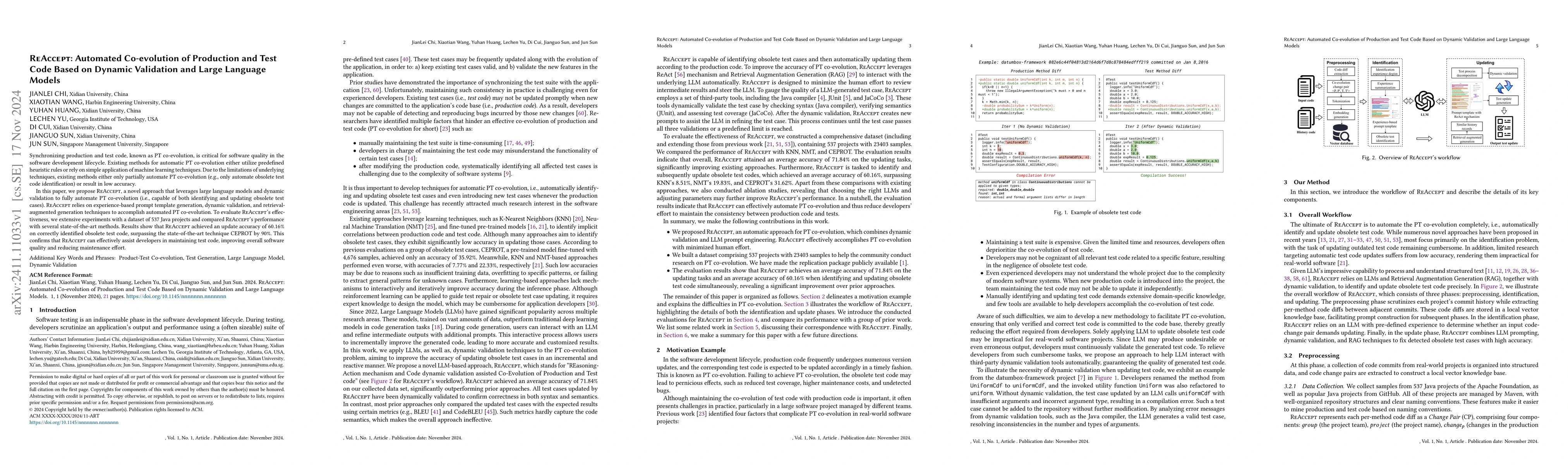 Thumbnail for REACCEPT: Automated Co-evolution of Production and Test Code Based on
  Dynamic Validation and Large Language Models