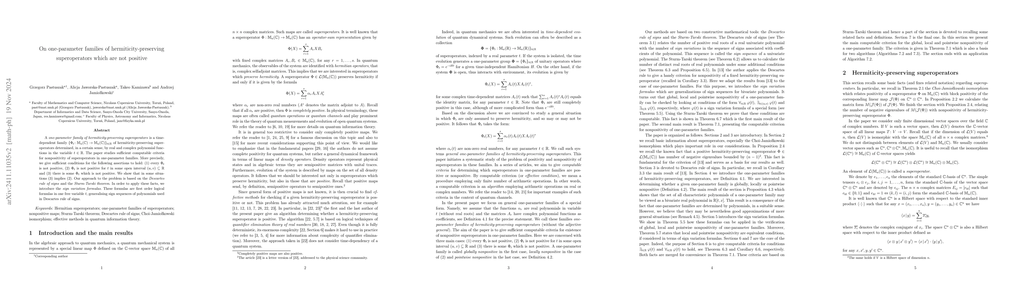 Thumbnail for On one-parameter families of hermiticity-preserving superoperators which
  are not positive