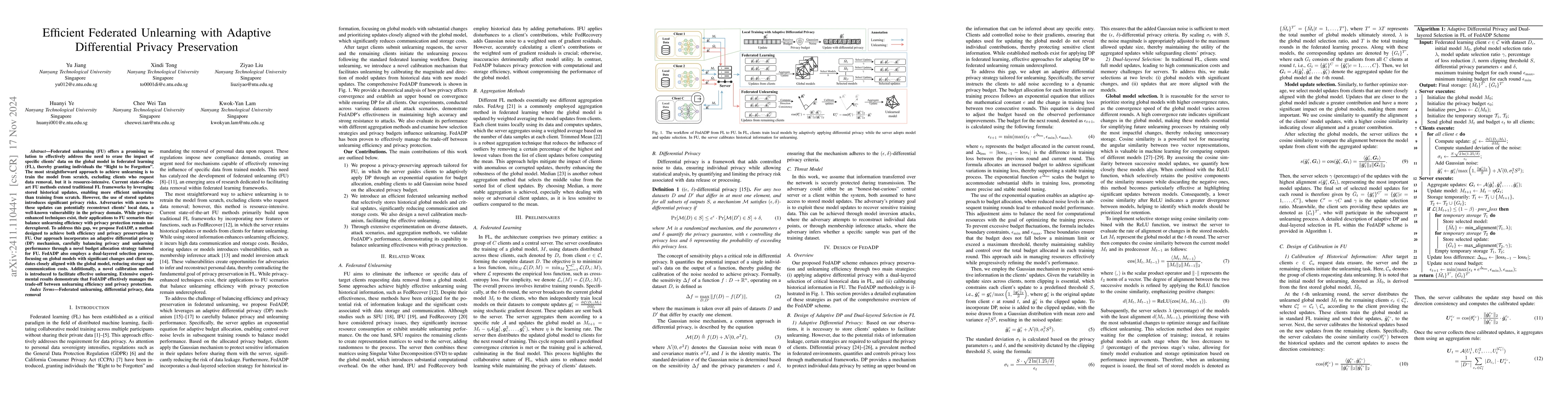 Thumbnail for Efficient Federated Unlearning with Adaptive Differential Privacy
  Preservation