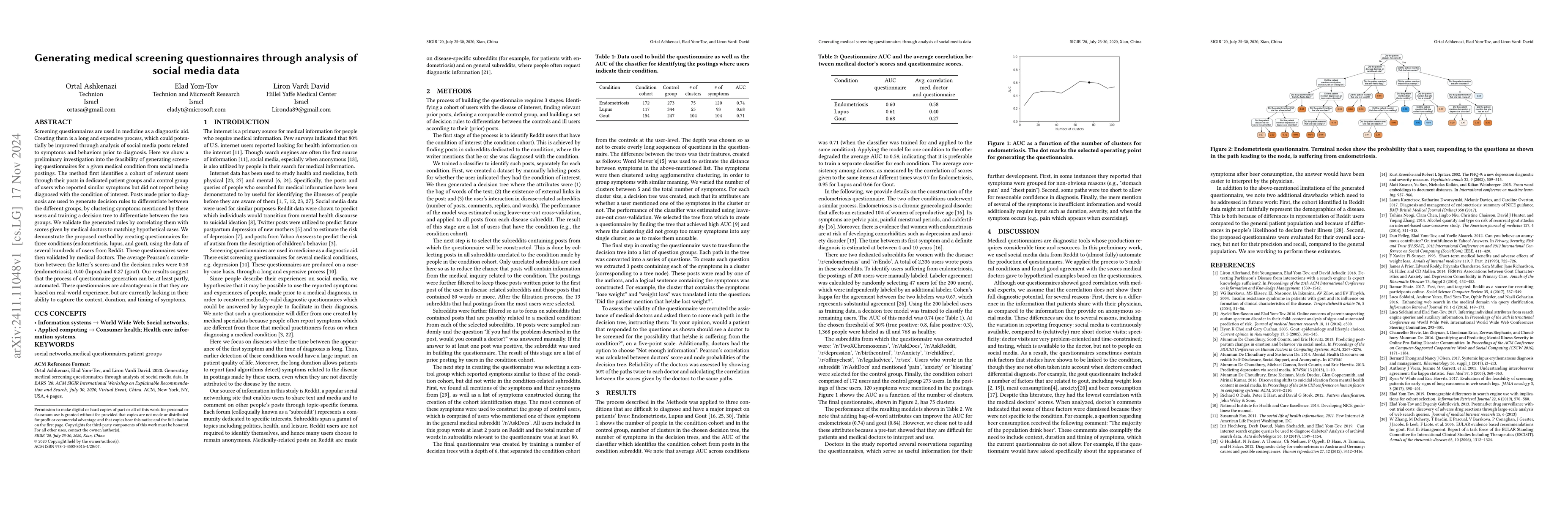Thumbnail for Generating medical screening questionnaires through analysis of social
  media data