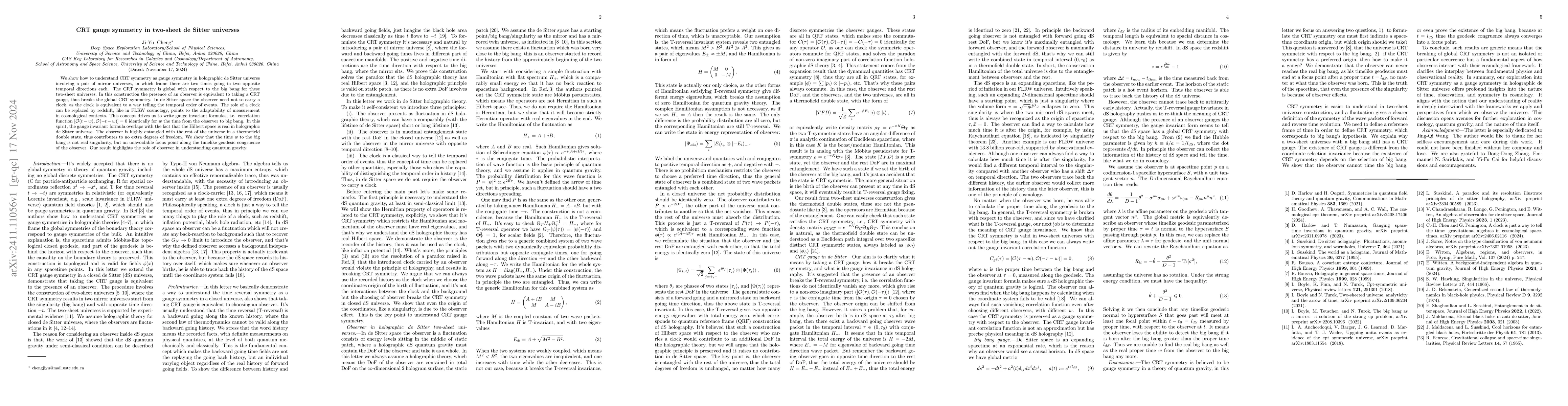 Thumbnail for CRT gauge symmetry in two-sheet de Sitter universes