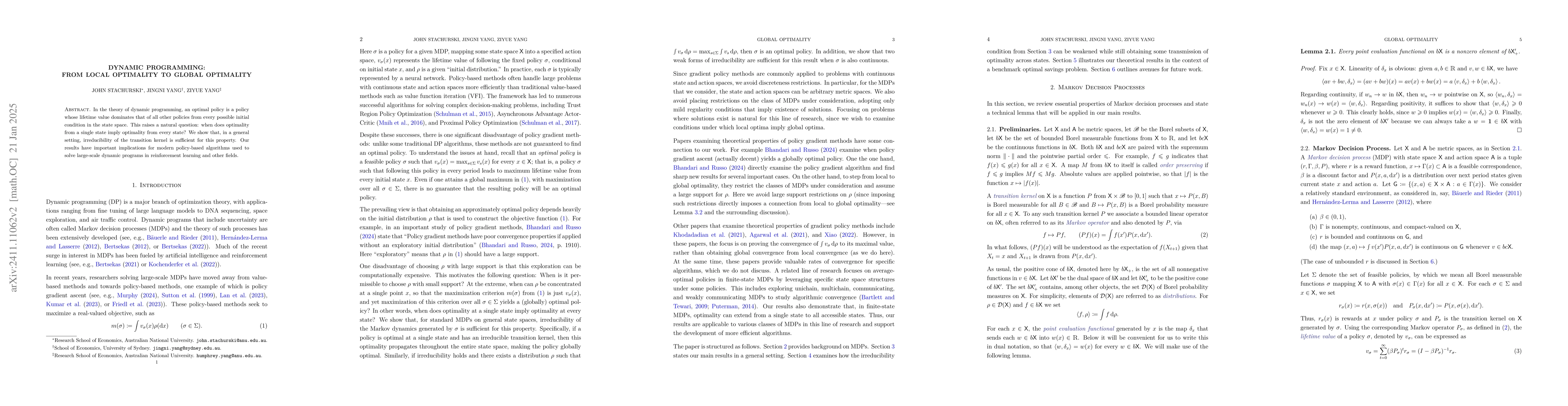 Thumbnail for Dynamic Programming: Optimality at a Point Implies Optimality Everywhere