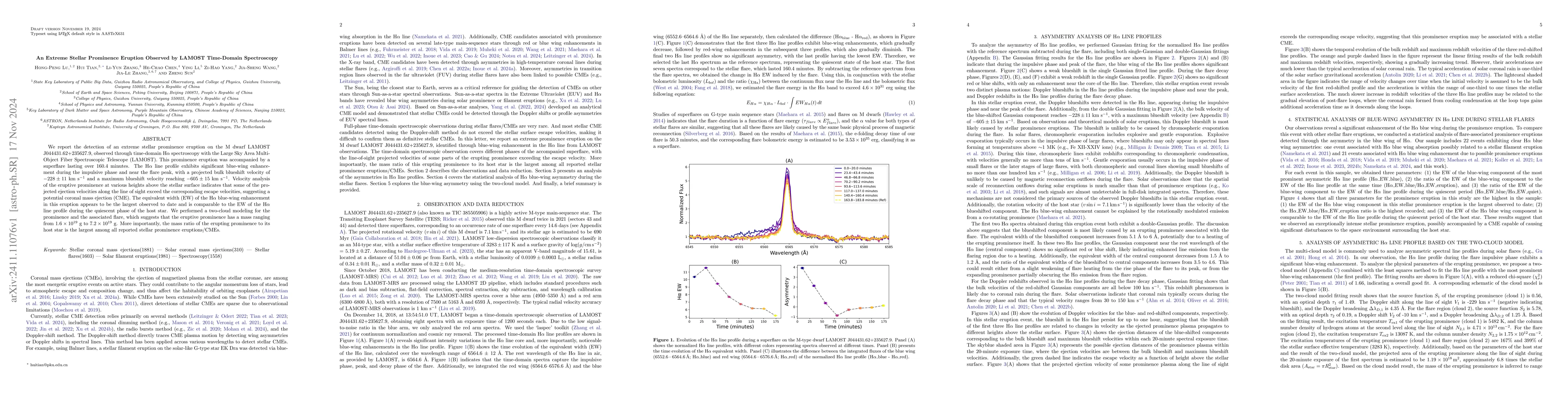 Thumbnail for An Extreme Stellar Prominence Eruption Observed by LAMOST Time-Domain
  Spectroscopy