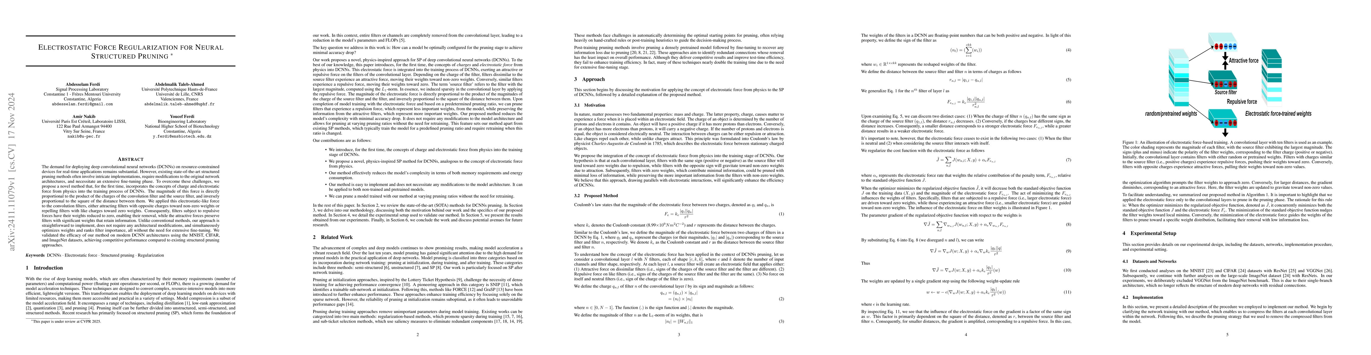 Thumbnail for Electrostatic Force Regularization for Neural Structured Pruning