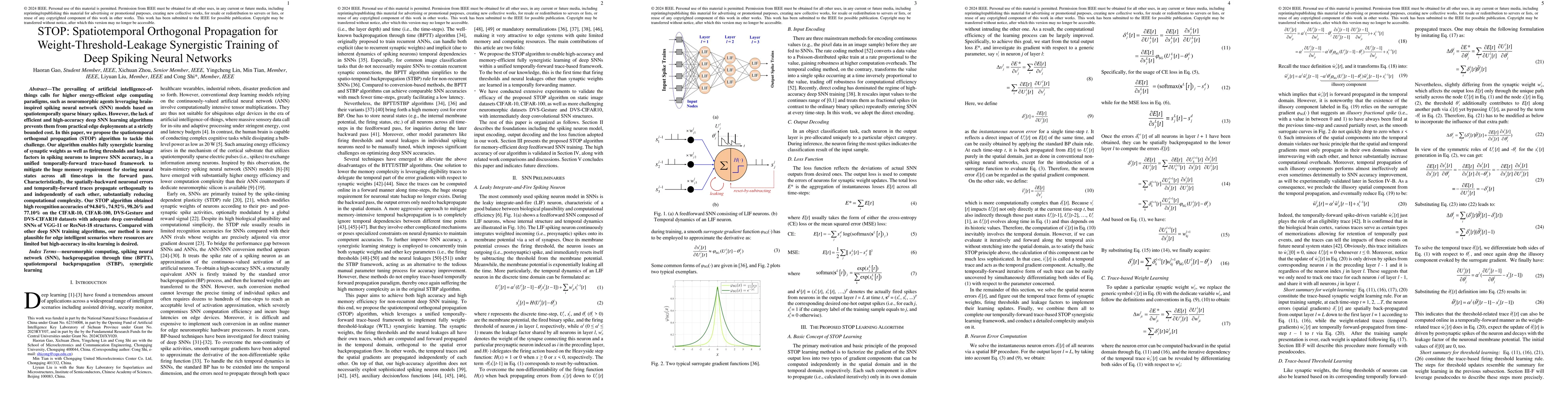 Thumbnail for STOP: Spatiotemporal Orthogonal Propagation for Weight-Threshold-Leakage
  Synergistic Training of Deep Spiking Neural Networks