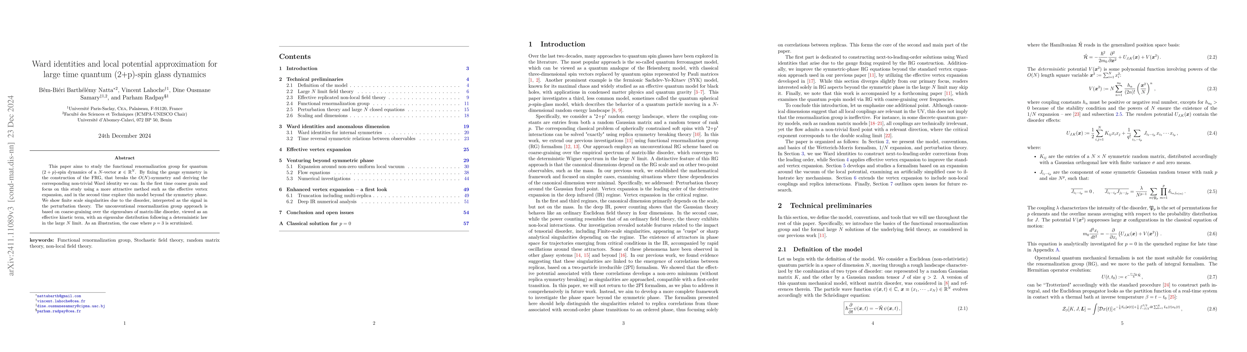 Thumbnail for Ward identities and local potential approximation for large time quantum
  (2+p)-spin glass dynamics