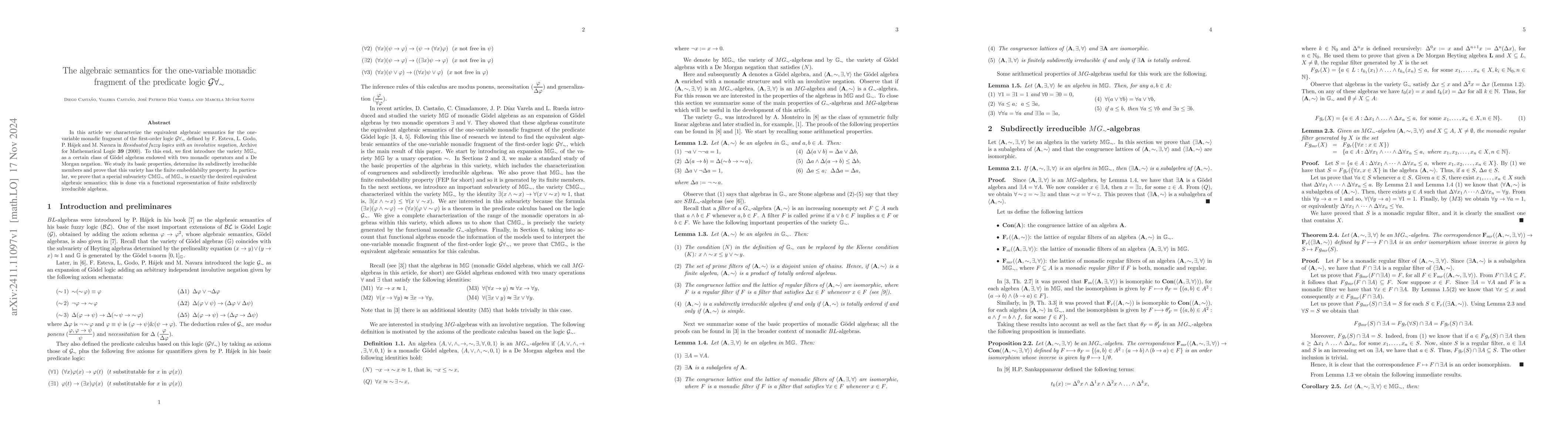 Thumbnail for The algebraic semantics for the one-variable monadic fragment of the
  predicate logic $\mathcal{G}\forall_{\sim}$