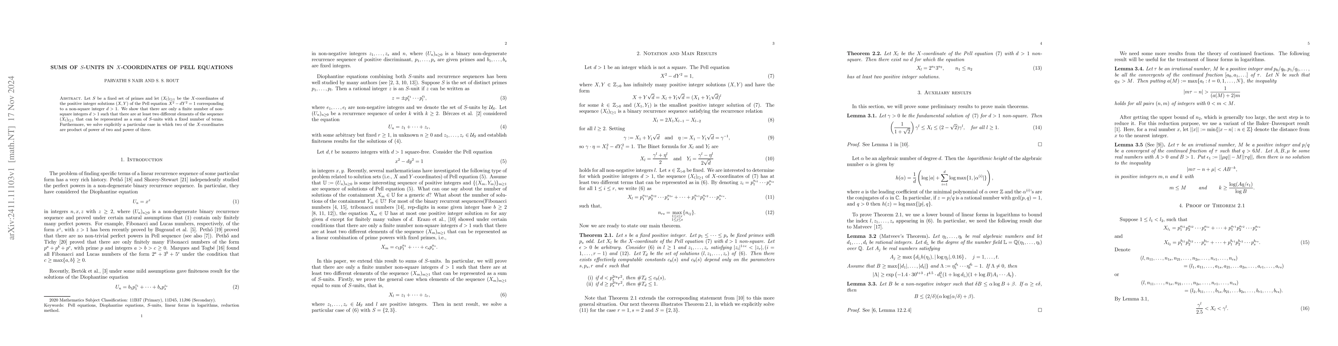 Thumbnail for Sums of S-units in X-coordinates of Pell equations