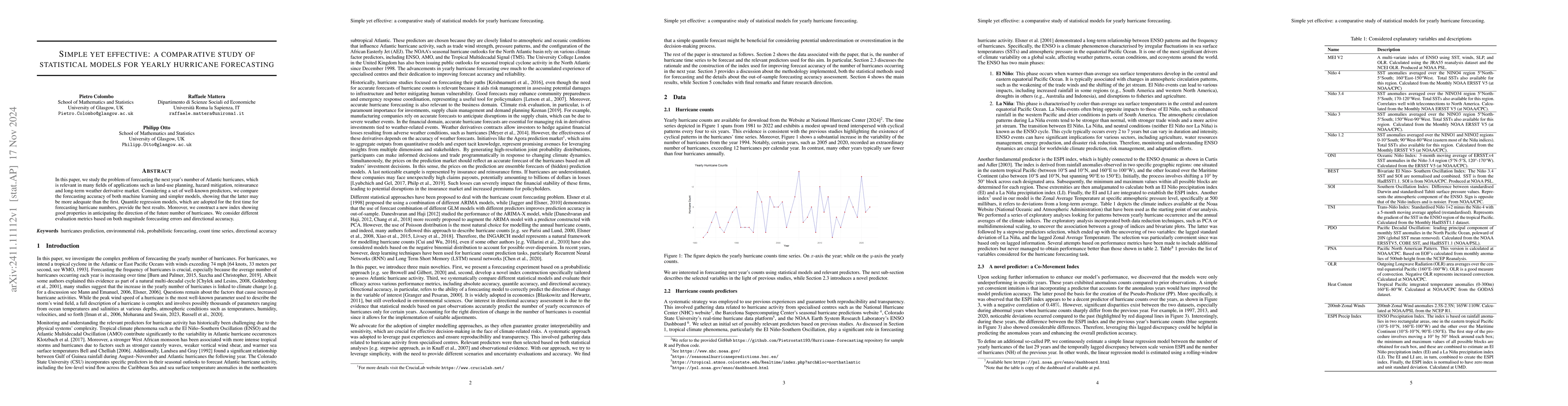 Thumbnail for Simple yet effective: a comparative study of statistical models for
  yearly hurricane forecasting