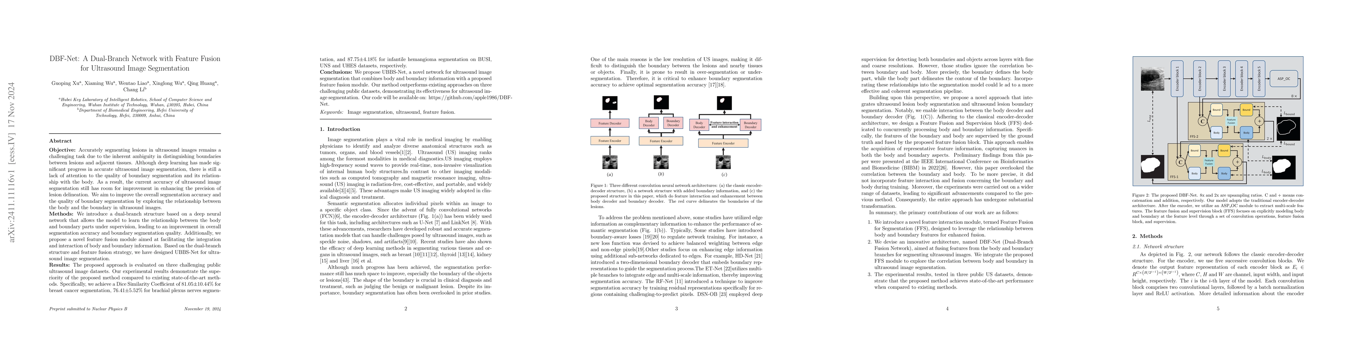 Thumbnail for DBF-Net: A Dual-Branch Network with Feature Fusion for Ultrasound Image
  Segmentation