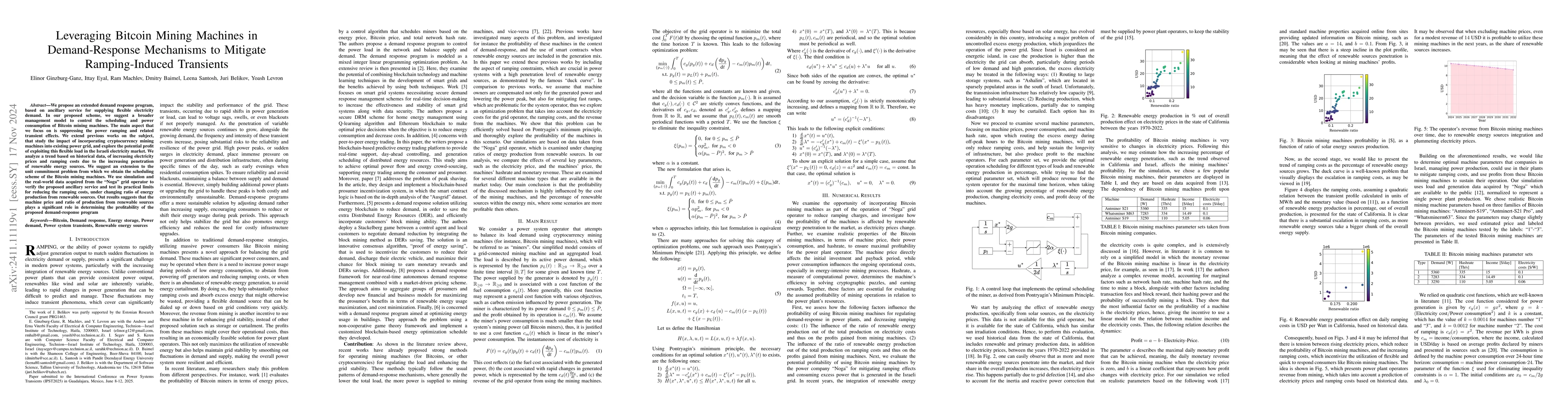 Thumbnail for Leveraging Bitcoin Mining Machines in Demand-Response Mechanisms to
  Mitigate Ramping-Induced Transients