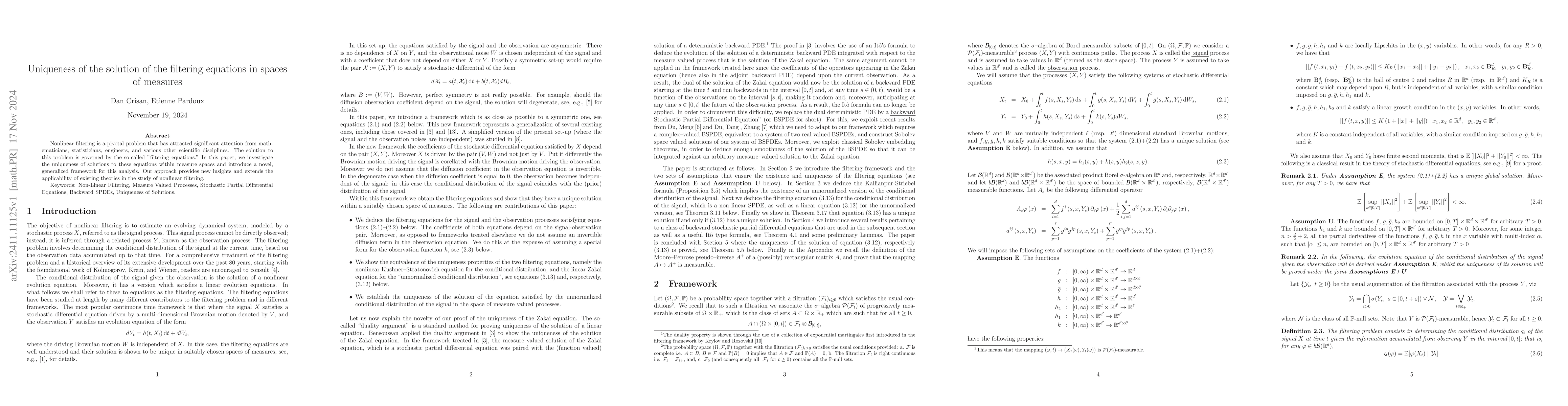 Thumbnail for Uniqueness of the solution of the filtering equations in spaces of
  measures
