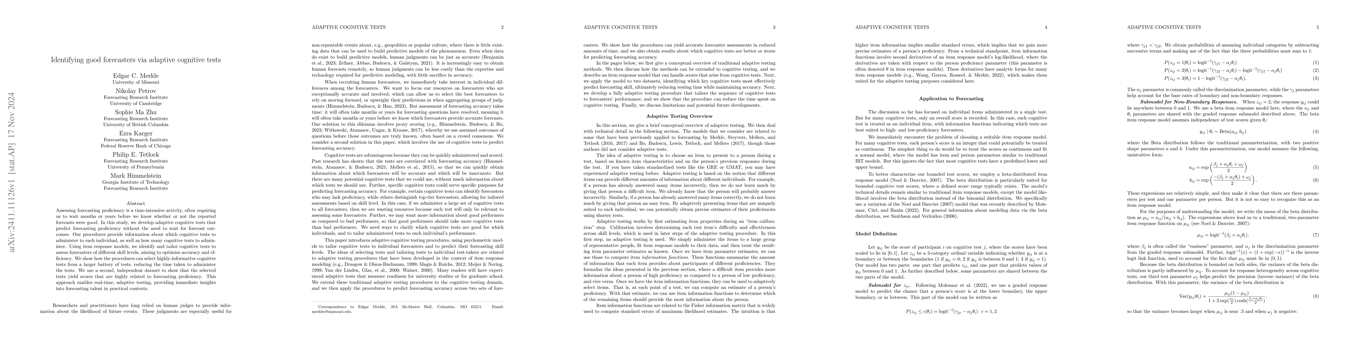 Thumbnail for Identifying good forecasters via adaptive cognitive tests