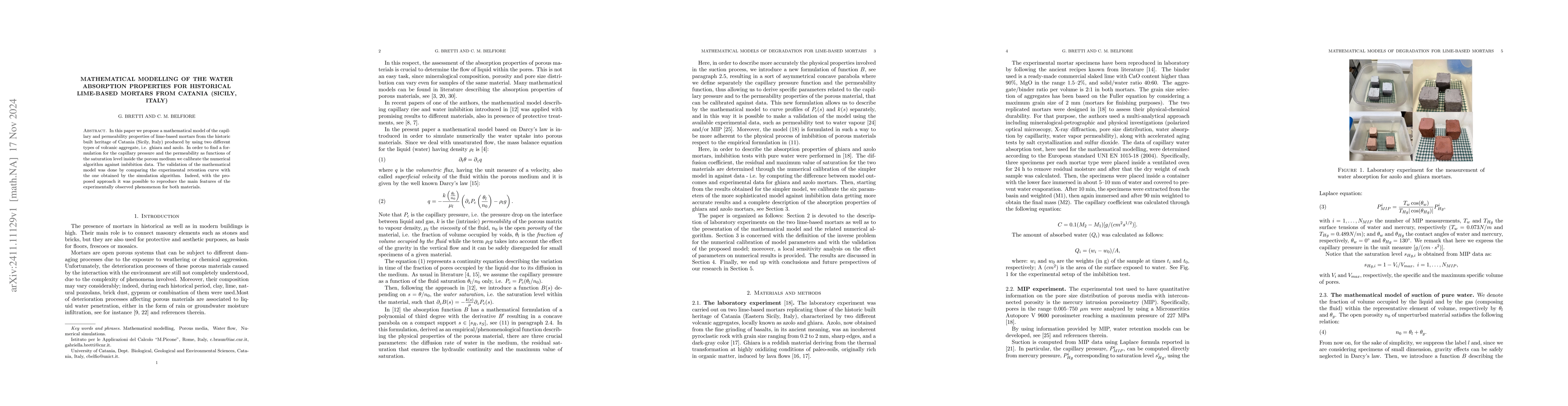 Thumbnail for Mathematical modelling of the water absorption properties for historical
  lime-based mortars from Catania (Sicily, Italy)