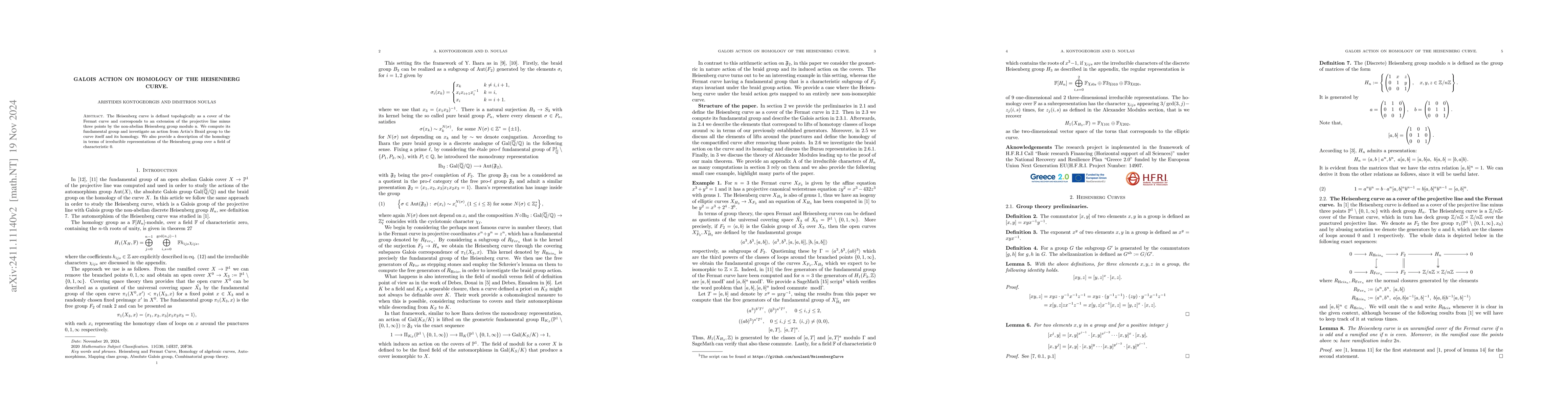Thumbnail for Galois Action on Homology of the Heisenberg Curve