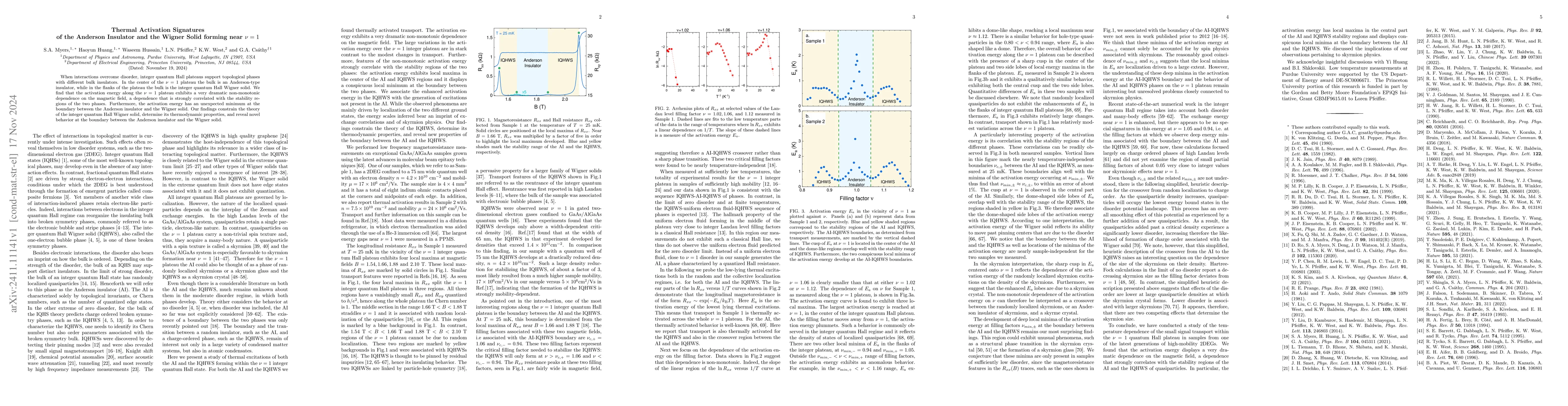Thumbnail for Thermal Activation Signatures of the Anderson Insulator and the Wigner
  Solid forming near $ν=1$