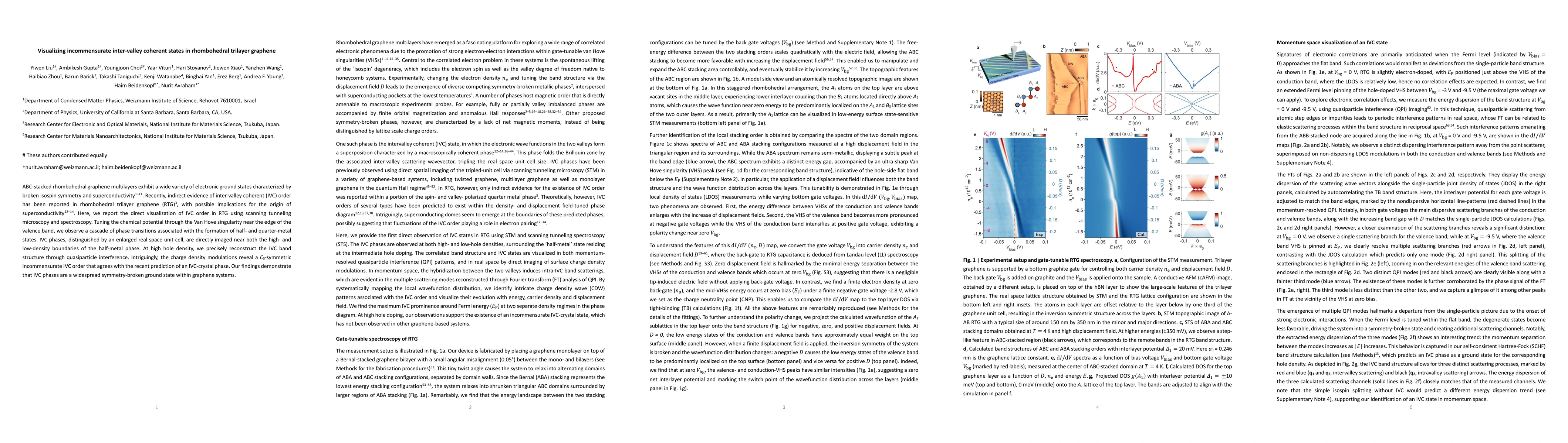 Thumbnail for Visualizing incommensurate inter-valley coherent states in rhombohedral
  trilayer graphene