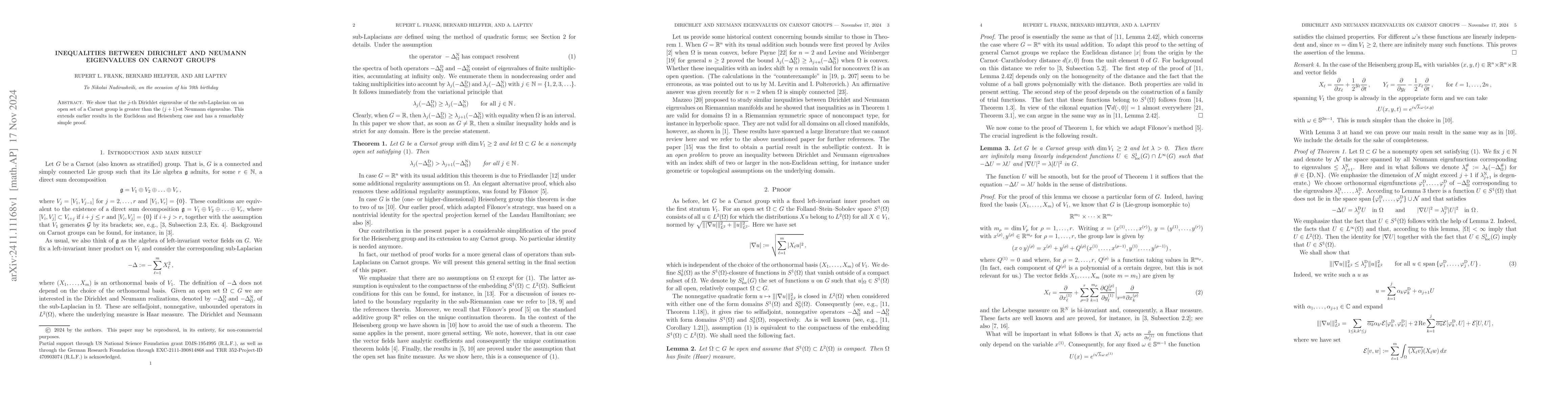 Thumbnail for Inequalities between Dirichlet and Neumann eigenvalues on Carnot groups