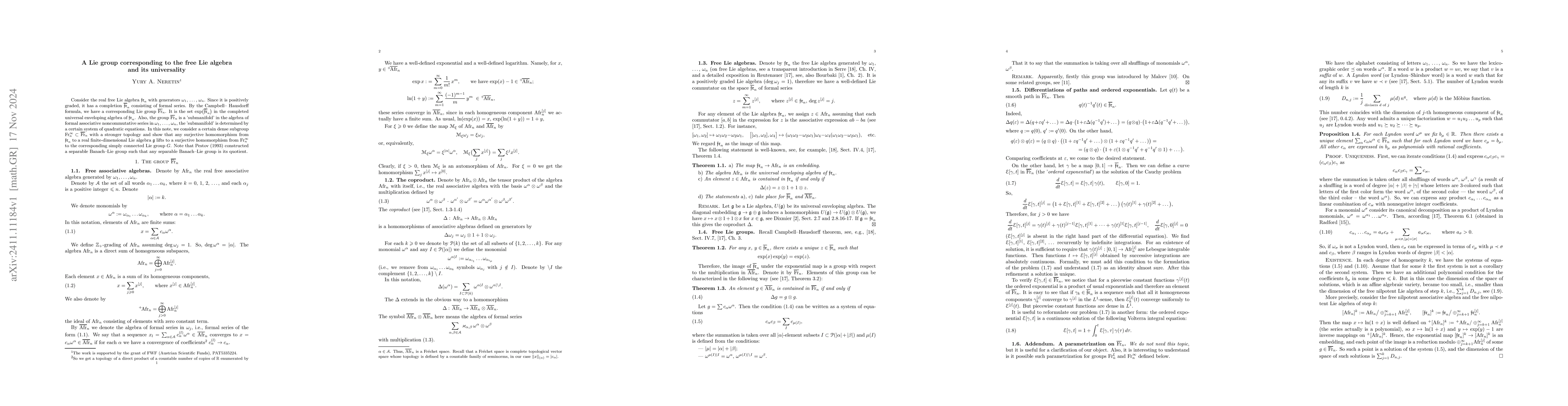 Thumbnail for A Lie group corresponding to the free Lie algebra and its universality