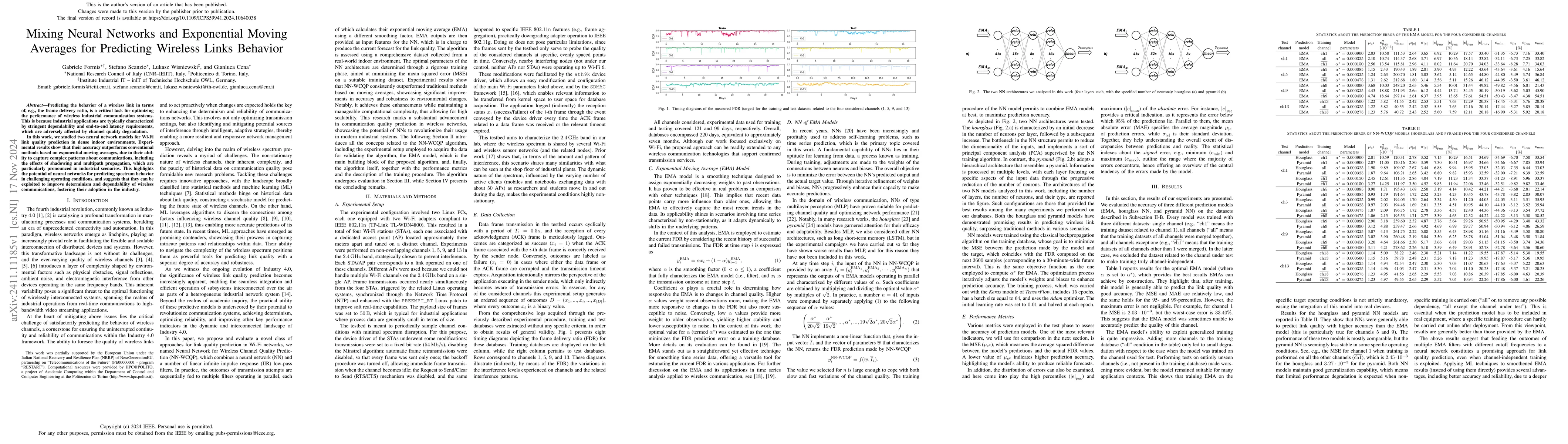 Thumbnail for Mixing Neural Networks and Exponential Moving Averages for Predicting
  Wireless Links Behavior