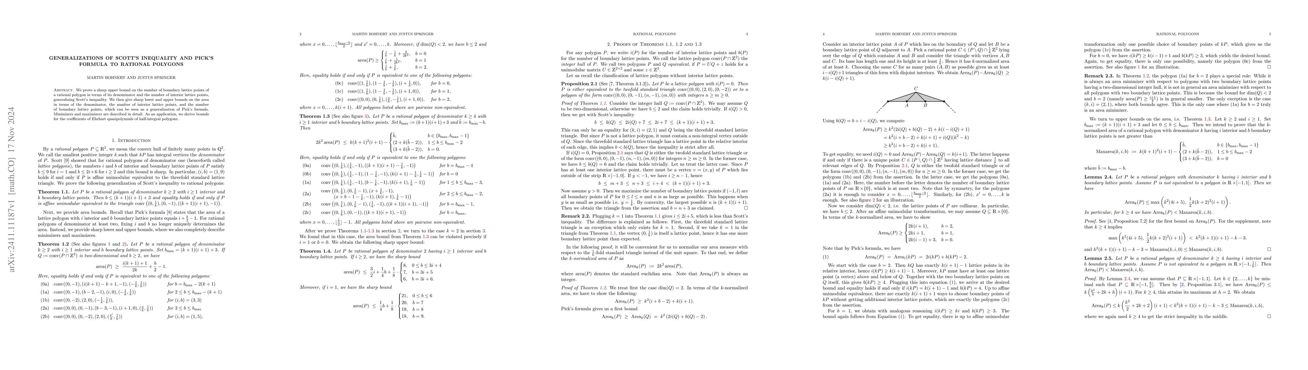 Thumbnail for Generalizations of Scott's inequality and Pick's formula to rational
  polygons