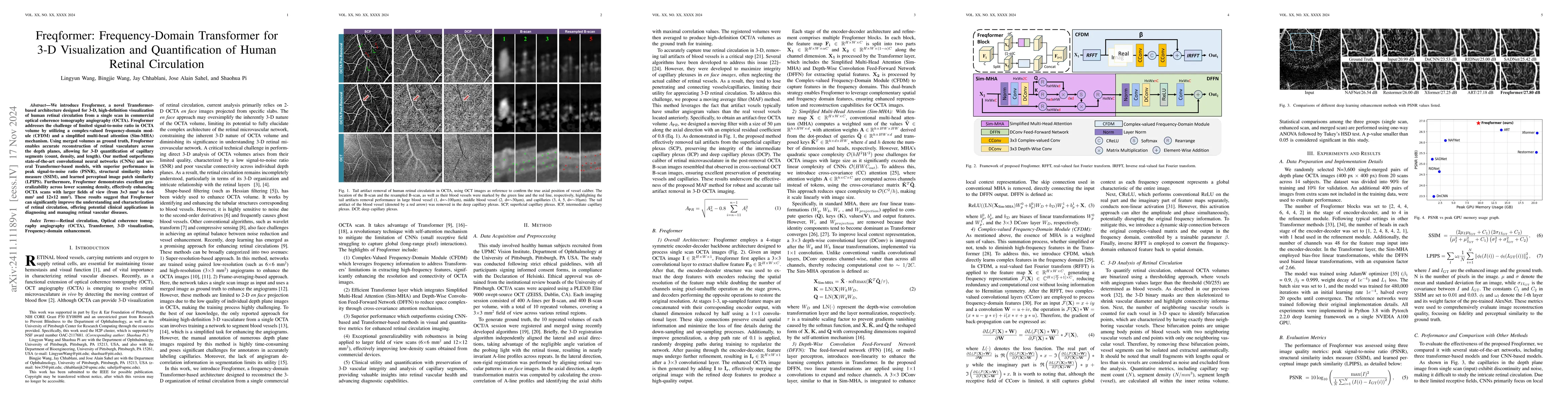 Thumbnail for Freqformer: Frequency-Domain Transformer for 3-D Visualization and
  Quantification of Human Retinal Circulation